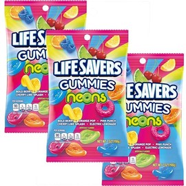 Lifesavers Neons Gummies, 7oz Gummy Bag (3 Pack), Gummy Candy