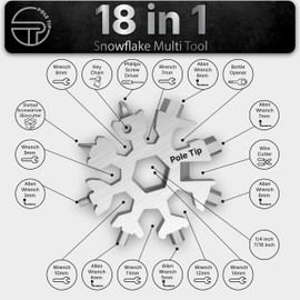 Pole Tip 18 in 1 Snowflake Multi Tool, Stocking Fillers for Men, Survival kit, Camping Accessories, Christmas Gifts for Men Who Have Everything, Birthday Gifts for him, Camping Tools(Silver)