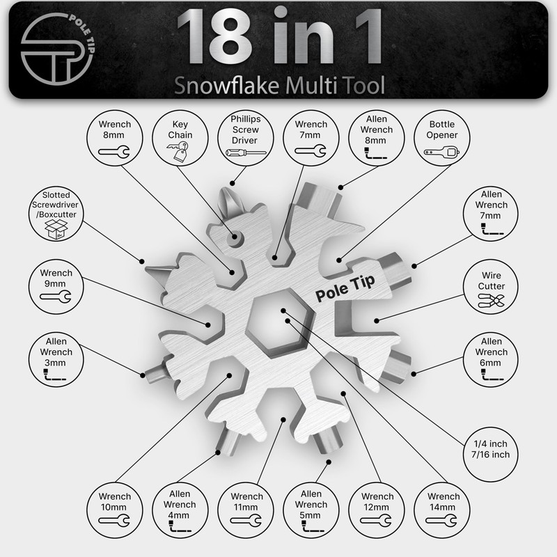 Pole Tip 18 in 1 Snowflake Multi Tool, Stocking Fillers