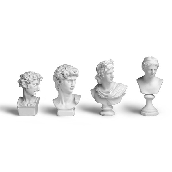 TRANSGOOD 4Pcs/Set Classic Mini 2.7” Greek Bust Resin Sculptures and Statues, Home Décor, Mini Statues Decor for Shelves, David Venus Apollo Medici, Greek Mythology Decor