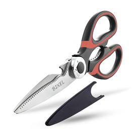 Bixel Premium Kitchen Scissors - Heavy Duty Scissors for Kitchen Use with Safety Covers - Multifunctional Meat Scissors with Extra Sharp Blades and Comfortable Grips for Poultry, Herbs and Food