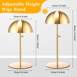 Sintuff 4 Pcs Hat Display Stand 7.9 To15.7inch Adjustable Height Gold Hat Holder Wigs Head Stand Anti Rust Non Slip Stable Stainless Steel Metal Hat Rack for Multiple Hat Storage Wig Styling Practice