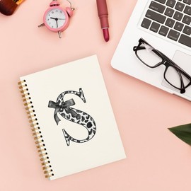 Bnwepo Cute Preppy Black Bow Leopard Cheetah Initial Notebook Journal Diary S, Preppy Cute Notebook Leopard Cheetah Black Bow Supplies for School,College,Work,Teen Girls Kids,Aesthetic Notebooks, 5.5x8.3 Inches