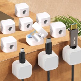 10-Pack Smooth Adjustable Magnetic Cable Clips - Effortlessly Organize Your Cords Under The Desk for a Tidy Workspace! (White)