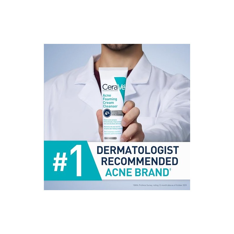 Limpiador Crema Espumosa Acné Cerave Jabón Facial Tratamiento Peróxido Benzoilo