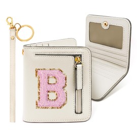 COSHAYSOO Trendy Christmas Birthday Party Favor Gifts Initial Wallets for Women Teens Big Sister Dance Recital Performance Cheer Cheerleader Team Gifts Chenille Letter B Cream