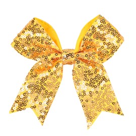 Glitter Cheer Bow Clip - 5 Inch Sequin Hair Bow with Tails for Girls Teen Softball Cheerleader Outfit Uniform-Yellow