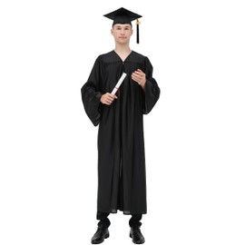GraduationMall Shiny Graduation Gown Cap Tassel Set 2025 for High School Black 48(5'3"-5'5")
