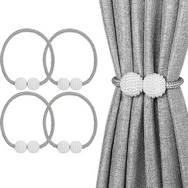 PIQIUQIU Pack of 4 Curtain Loop Holders, Magnetic Curtain Rope Buckles (Polyester, Grey)