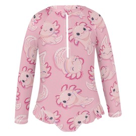 QUGRL Girls' Training Swimsuit Long Sleeve Cute Happy Axolotls UPF 50+ Girl Swim Dress Pink Quick Dry Rashguard 11-12 Years for Beach Pool