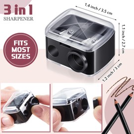 Chuangdi 5 Pcs Makeup Pencil Sharpener 3 in 1 with Cover, Size Adjuster, Lip Liner Pencil Sharpener Cosmetic Pencil Sharpener Double Barrel for Small and Extra Large Eyeliner Lip Liner Brow Pencils