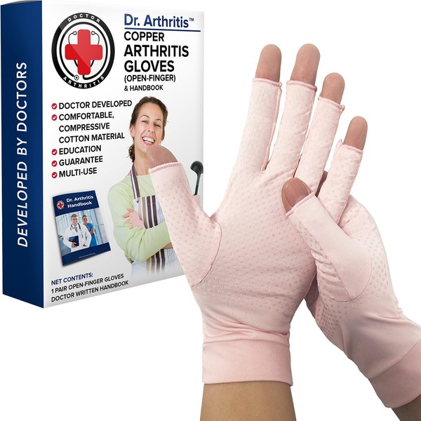Copper Arthritis Compression Gloves for Women and Men, Carpal Tunnel Gloves, Hand Brace for Arthritis Pain and Support by Dr. Arthritis (Small Pink)