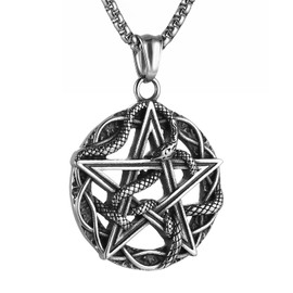 HZMAN Stainless Steel Pentagram Necklace Snake Winding The Seal of Star Wiccan Punk Pendant for Men Women Jewelry Gift