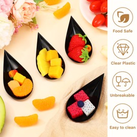 Gandeer 600 Pcs 4 Inch Plastic Appetizer Spoons Tasting Disposable Mini Appetizer Plates Tear Drop Serving Dessert Teardrop Asian Spoon for Party Dessert Dishes Catering (Black)