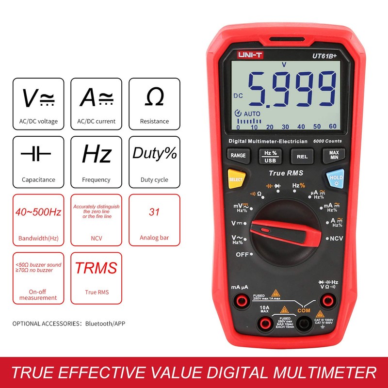 UNI-T Digital Multimeter UT61B+ True RMS AC/DC Voltage Current Resistance