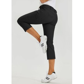 Willit Women's Golf Hiking Capris Pants with Pockets Quick Dry Outdoor Casual Pants Water Resistant Black Size 6