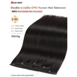 WIGNEE OVO Black Hair Extensions 20 Inch,100% Remy Human Hair,Double Hand-Tied Genius Glueless Weft,Seamless Soft Silky Hair Extensions,Add Volume for Thin Hair,Reusable Salon Quality for White Women