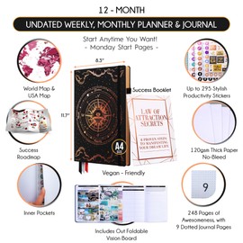 Life Planner - Undated Deluxe Weekly and Monthly Planner, a 12 Month Journey to Increase Productivity, Happiness & Enhance Organization | Life Organizer, Gratitude Journal, Agenda Planner, To Do List, Gift Box & Stickers - Start Anytime