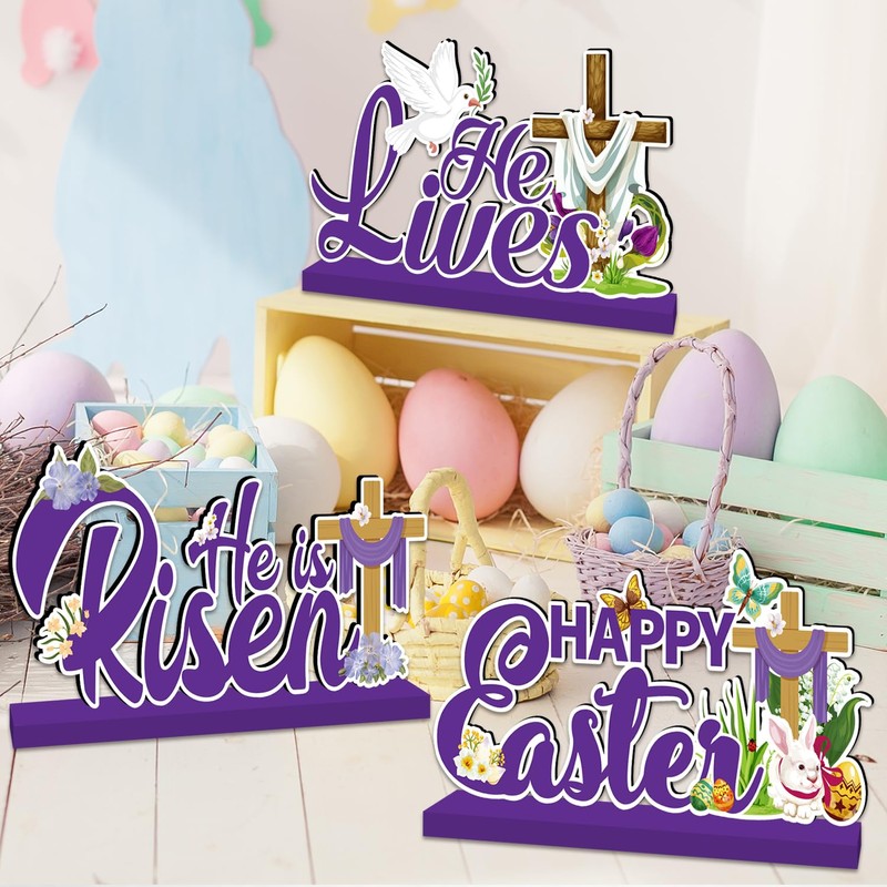 3 Pcs Easter Table Decorations, He is Risen Tabletop Decorations,
