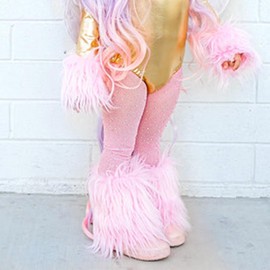 MBMSHEGH Kid Girl Faux Fur Leg Warmers Solid Color Soft Cozy Fuzzy Boot Cuff Cover Party Costumes Winter Clothes (A-Pink, 3-8 Years)