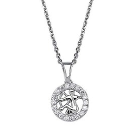 Vinani Pendant Zodiac Sign Sagittarius Zodiac Horoscope with Zirconia White with Chain Extendible 42-50 cm 925 Sterling Silver Birthday 2AZK, Sterling Silver, Cubic Zirconia