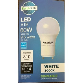 Earthtronics Earthbulb 4-Pack GU24 Base LEDA19 Light Bulb 60W Replacement Dimmable 3000K