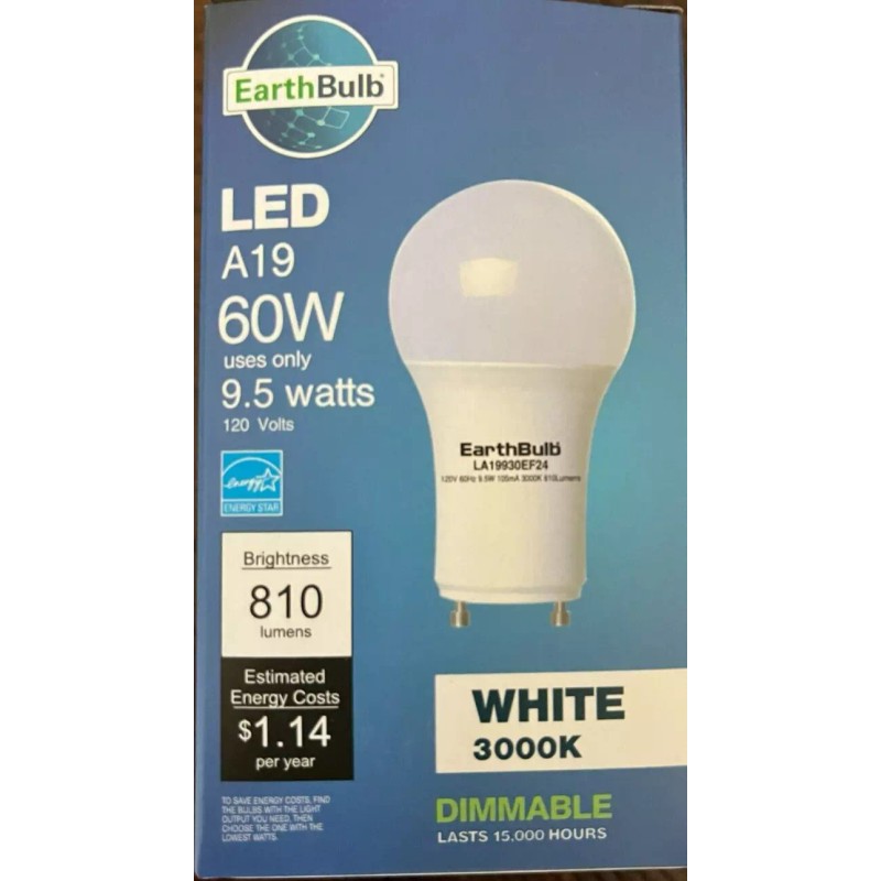 Earthtronics Earthbulb 4-Pack GU24 Base LEDA19 Light Bulb 60W Replacement