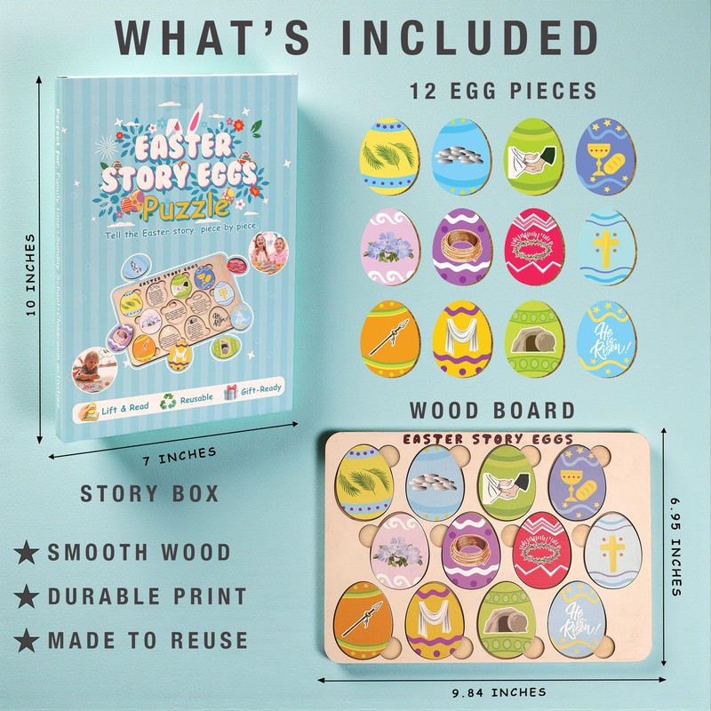 KATINAT Resurrection Easter Story Eggs - 12 Wooden 2D Egg