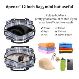 Small Gym Bag Carry On Bag - 12 inch Mini Duffle Bag Lightweight for Overnight Travel-Gray Grid