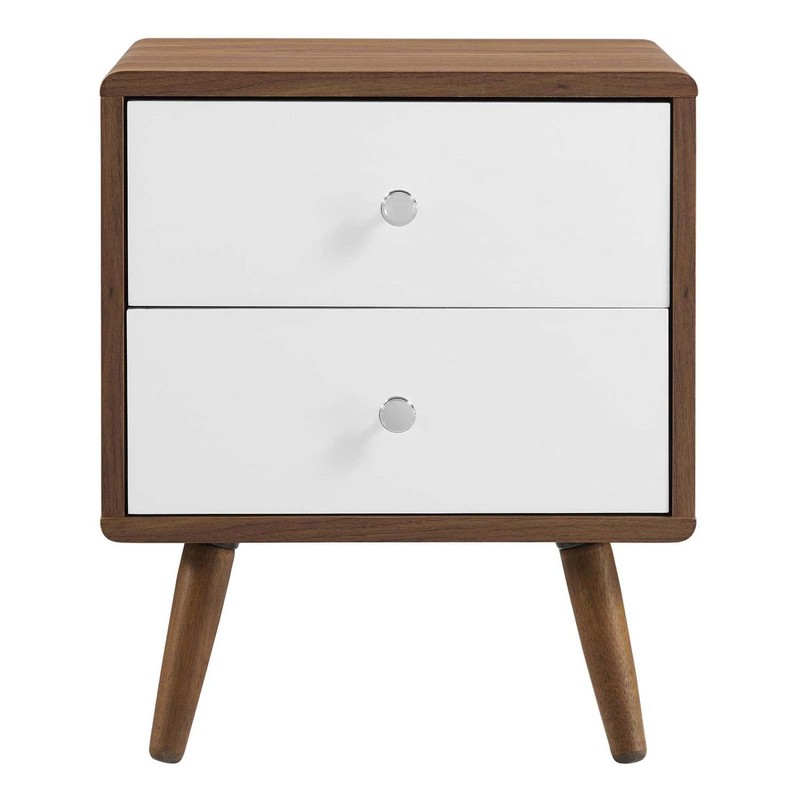 Modway MOD-7017-WAL-WHI Transmit 2-Drawer Nightstand, Walnut White