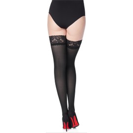 Merry Style Women's Microfibre 40 Denier Hold Up Stockings With Lace, MS 791 - X-Large / XX-Large