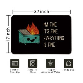 GAGEC Funny Door Mats Outdoor I am Fine Its Fine Everything is Fine Welcome Doormats Entrance Rug Farmhouse Decor Home Kitchen Floor Front Door Mats for 17 x 27 Inch
