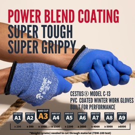 Cestus C-13, Winter Work Gloves, Level A3 Cut Resistant Gloves, Insulated Work Gloves, Freezer Gloves, PVC Coated, 1 Pair (Small)