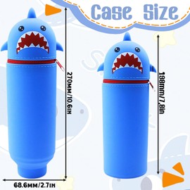 Hai Silikon Bleistifttasche, Cartoon Hai Federmäppchen, Silikon Hai Stiftetasche, Kawaii Hai Bleistifttasche, weichem Hai Federtasche, 2 in 1 Hai Bleistifttasche, für Schülerin Teenager (Blau Hai)