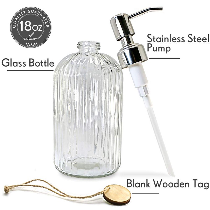 JASAI 18 Oz Clear Glass Soap Dispenser with Rust Proof
