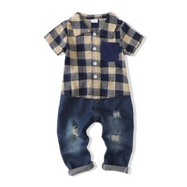 18 Months Boy Clothes Baby Toddler 24 Month Boy Clothes Summer Clothing Denim Pants Apricot Plaid Top 2t Boys Clothes Fall Jeans Outfit Set