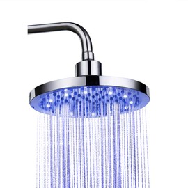 Rain Shower Head, 8" inch Round LED Shower Head with 3 Color Temperature Controlled Lights Changing automatically Water Rainfall High-Pressure Bathroom Shower Head