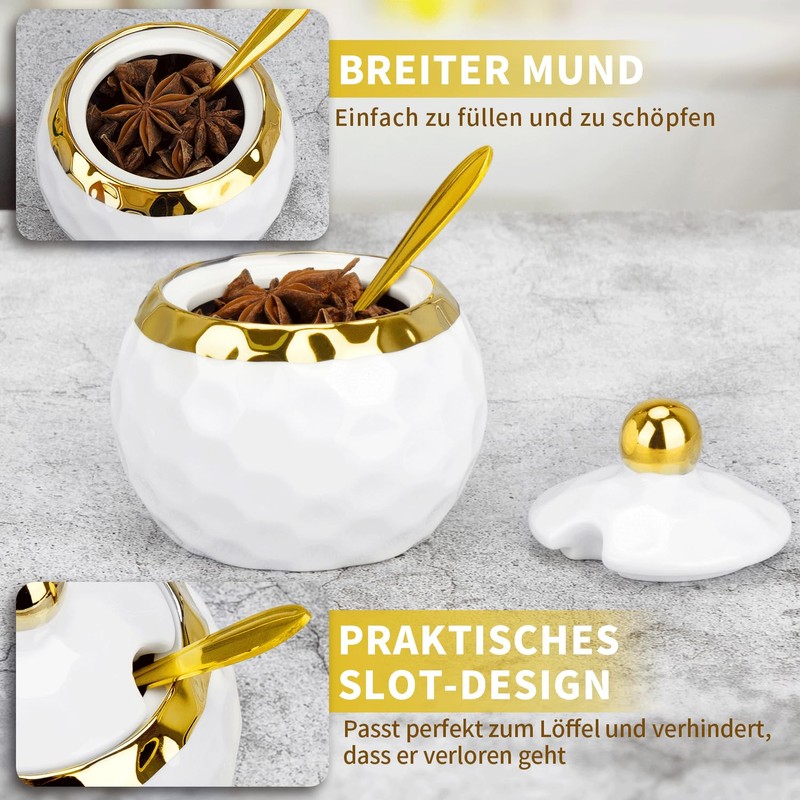 TELANKS Sugar Bowl with Lid and Spoon, Salt Jar with