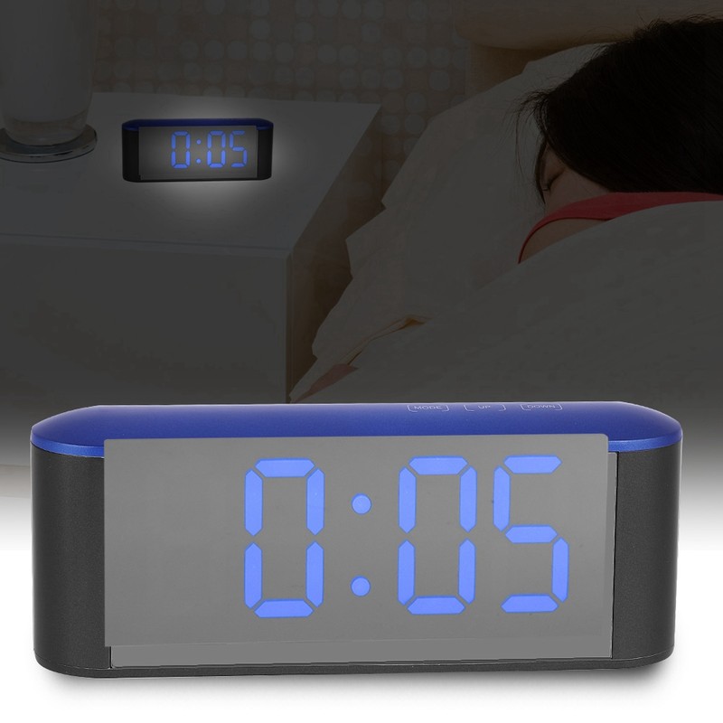 Thermometer Electronic Mirror Surface Digital Alarm Clock With Snooze (Blue