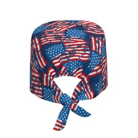 American Flag USA Flag Working Cap Scrub Cap with Sweatband Adjustable Unisex Women Tie Back Hat Nurse Surgical Caps