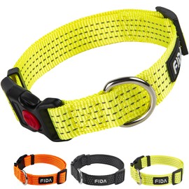 Fida Reflective Dog Collar, Nylon Dog Collars with Neon Colors for Small/Medium/Large Dogs, High Visibility Dog Collars with Safety Locking Buckle(Medium, Neon Yellow)
