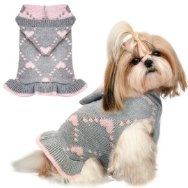 BAEJMJK Dog Sweater Dress with Leash Hole Hooded Girl Dog Pullover Warm Turtleneck Dog Knitwear Cute Pet Puppy Cat Knitted Clothes for for Small Medium Dogs(Grey,X-Small)
