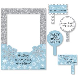 Big Dot of Happiness Winter Wonderland - Snowflake Holiday Party and Winter Wedding Selfie Photo Booth Picture Frame and Props - Printed on Sturdy Material