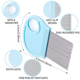 6 Pieces Head Lice Remover Nit Removal Hair Comb with Magnifier, Fine Metal Teeth Tool for Dogs Cats Pet Human Grooming and Removing Dandruff Flakes/Lice Eggs, Sky Blue