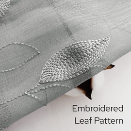 HOMEIDEAS - Cortinas de cocina color gris de 36 pulgadas de largo, 2 paneles de cenefa semipresinas pequeñas para ventana de baño, hojas bordadas, cortinas cortas para café