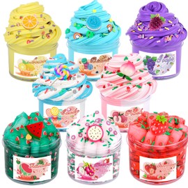 Fumeetplax 8 Pack Scented Slime kit with 3 Clear Slime and 5 Butter Slime,Super Soft Non-Sticky,Jelly Cube Crunchy Crystal Slime, Birthday Party Favor,Stress Relief Toy for Kids Education