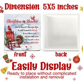 Memorial Christmas Decor Sign - Sympathy Gift for Loss of Loved One - Cardinal Christmas In Heaven Wood Sign (5 x 5 Inches) - Rustic Home Table Desk Decor