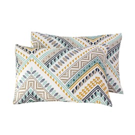SUSYBAO 100% Cotton Pillowcases Queen Size Set of 2 Vintage Green Aztec Print Bed Pillow Covers Envelope Closure End Boho Pillow Cases Luxury Quality Soft Comfortable Durable (2 Pack, 20 x 26 inch)