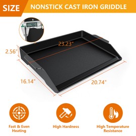 Universal Cast Iron Griddle 23" X 16",Pre-Seasoned Nonstick Coating Griddle Stove Top Griddle For All Gas Grills And 4 Burner Range Oven,Cast Iron Griddle For Stove Top With Extra High Sidewalls