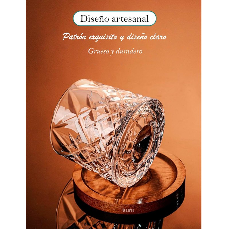 Vaso Giratorio 360° Antiestrés Para Coctelería Base De Bambú